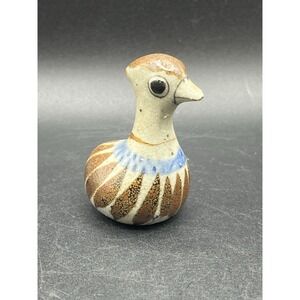 Vtg. Tonala Brown & Blue Bird Mexico Folk Art Hand Painted Figurine 2.25"-Signed